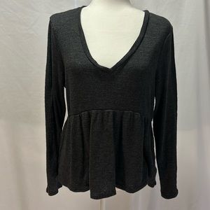 T.La Long Sleeve Rib Knit Deep V neck top with Ruffle